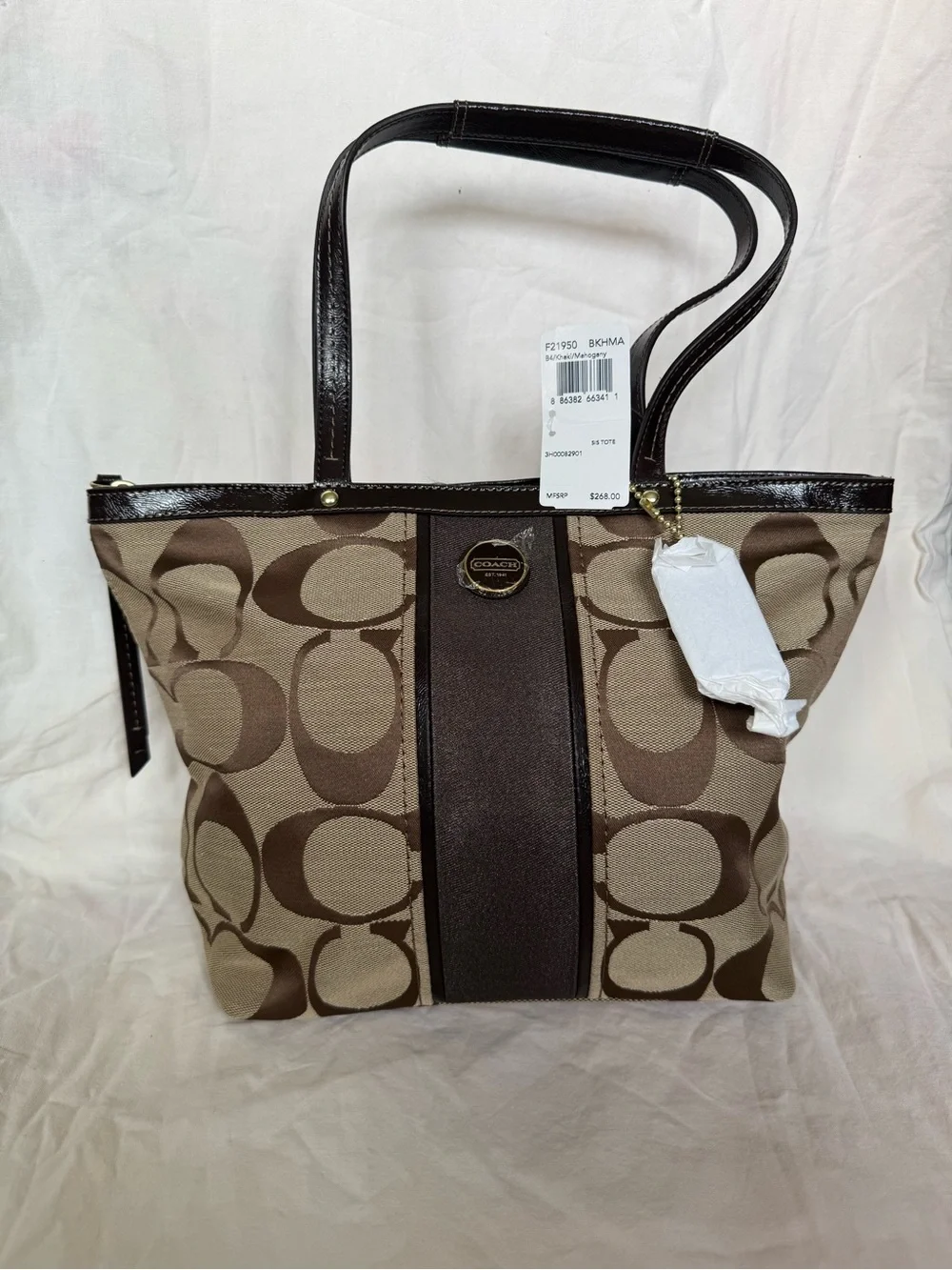 NWT Coach Signature Stripe Canvas Tote Bag F21950